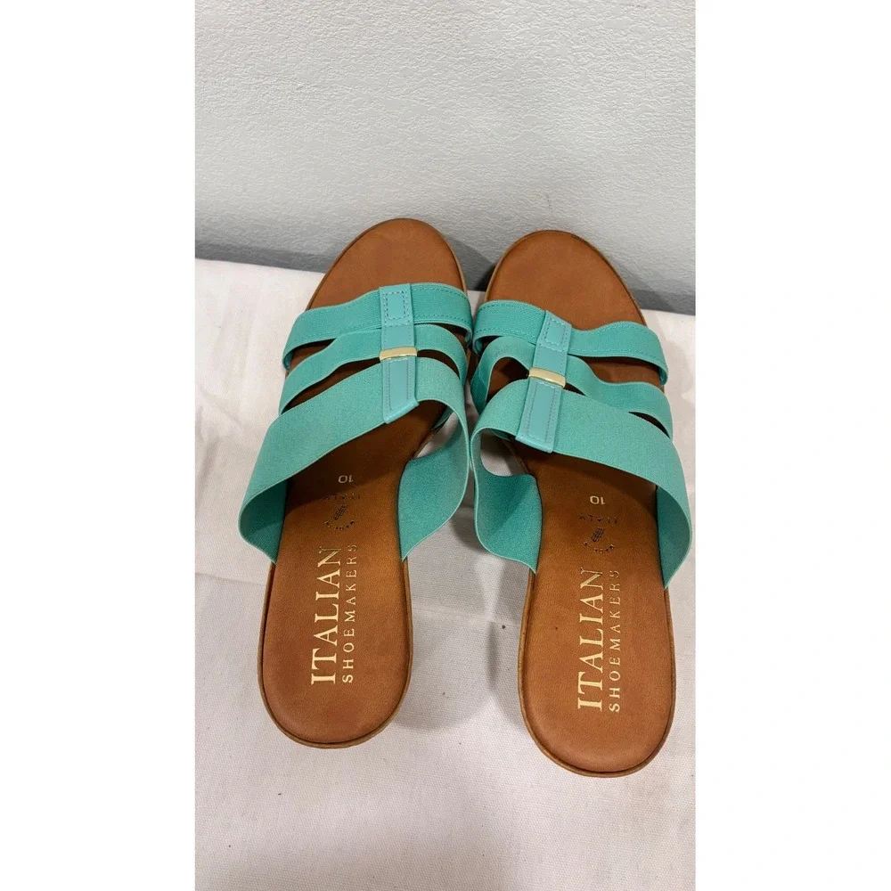 Italian‎ Shoemakers Womens Turquoise Elastic Strap Wedge Sandals Size 10 Italy